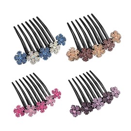 UUYYEO 4 Pcs Rhinestone Hair Combs Flower Hair Comb Slides Plastic Teeth Hair Side Combs Sparkly Hair Comb Clips Pins Bridal Hair Accessories