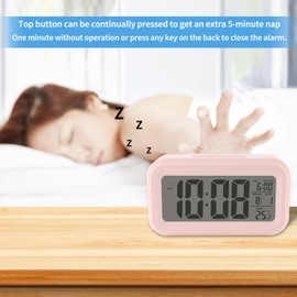 YUANRANER Digital Alarm Clock with Indoor Temperature, Battery Operated,Snooze Model,12/24H Display for Bedrooms Heavy Sleepers Kids Travel Bathroom Desk Smart Clock, Pink