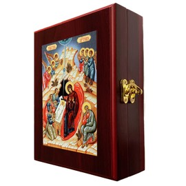 Nativity Icon Orthodox Catholic Christian Byzantine, Framed Box Wall Hanging or Table Box, For Prayer Ropes, Rosary, Jewelry, Anything Small, Wooden, Nativity of Jesus Christ 7 1/2 Inch