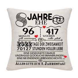 Bommex 8 Years Marriage Gift 8th Wedding Anniversary Pillow Cover Keepsake Decoration Gift for Couples Parents Women Men Mom Dad Husband Wife Grandma Grandpa Aunt Uncle Friends (8th Anniversary)