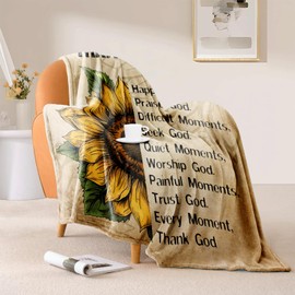 Thank God Sunflower Christian Throw Blanket 50 x 60, Inspirational Faith Farmhouse Decor, Prayer Encouragement Gift for Women Mom Sister Friend, Birthday Get Well Mothers Day Christmas (Sunflower)