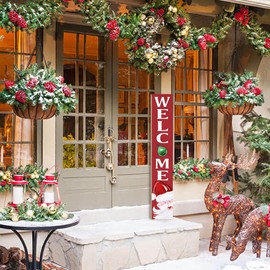 Christmas Welcome Porch Sign Decor Santa Wooden Hanging Sign Door Porch Standing Decorative Signs Plaques for Front Door Farmhouse Outdoor Indoor Welcome Sign Wall Craft Decor 47.2"H