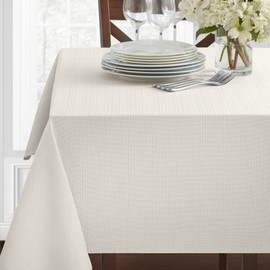 Benson Mills Textured Fabric Tablecloth (70" Round, White)