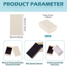 Handship 12Pcs Cardboard Jewelry Boxes 3x2x1'' Small Gift Boxes Paper Rectangle Necklace Earrings Ring Box Sponge Filled Jewelry Packing Box for Weddings Valentine's Day Birthday - Beige