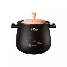 Bear Round Black Stoneware Clay Pot Casserole Dish with Pink Lid 4.5L NEW