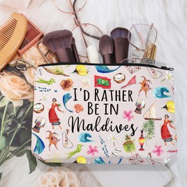 MEIKIUP Maldives Travel Makeup Bag Maldives Souvenir Gift Maldives Honeymoon Gift I'd Rather Be In Maldives Zipper Bag (Maldives bag)