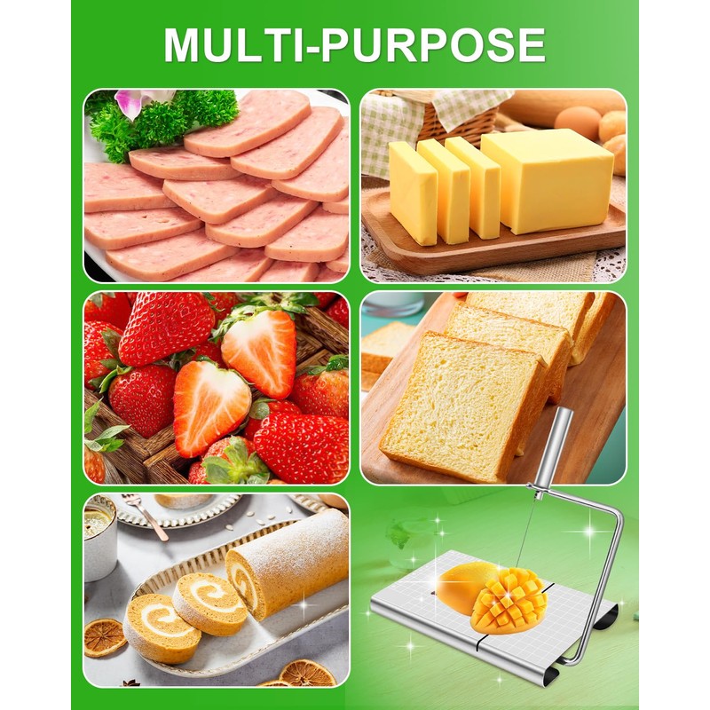 Prokitchen Replaceable Wire Cheese Slicer with Measuring Grids & Board,