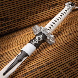 K EXCLUSIVE Fantasy Sword and Sheath with Strap - Stainless Steel Blade, Cast Resin Handle, Traditional Cord-Wrap, Tassel Accent, Cast Metal Tsuba, for Gamer Katana Collection - 39 3/4" Length