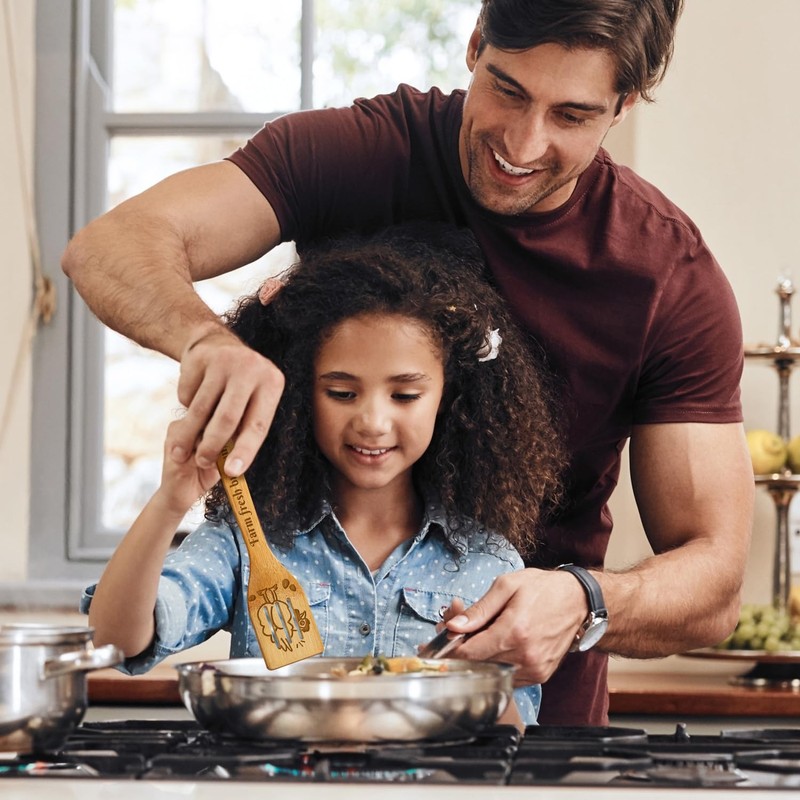 6 Pcs Funny Chicken Engrave Bamboo Spoons with Kitchen Towels