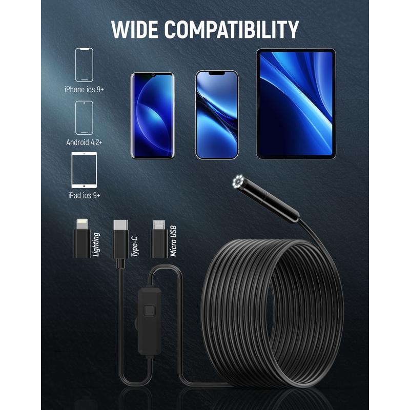 KAIWEETS 8-LED HD Borescope Camera - IP67 Waterproof Endoscope for