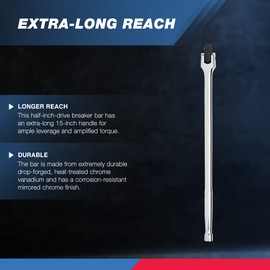 NEIKO 00206A 1/2" Breaker Bar, 1/2-Inch Drive 24-Inch Breaker Bar, Flex Head Chrome-Moly Cr-Mo, Lug Nut Wrench, Tire Bar, Cheater Bar