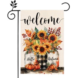 Fall Sunflowers Garden Flag 12x18 Inch，Double Sided Fall Welcome Garden Flag for Leaves Pumpkin Seasonal Thanksgiving Rustic Yard Outdoor Decorative Flag