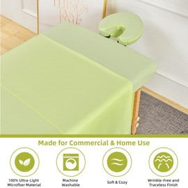 Massage Table Sheets, 3 Piece Reusable Set - Includes Massage Table Cover, Fitted Sheet and Face Rest Cover,Esthetician Supplies for SPA, Beauty & Tattoo Professionals (Sage, Set)