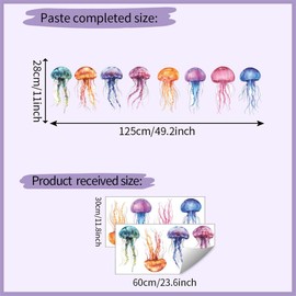 Watercolor Jellyfish Wall Decals - Removable Ocean Wall Art Mermaid Tail Stickers, Peel-and-Stick Design Dreamy Marine Creature Wall Art Perfect for Bathrooms Bedrooms Kids Room Nursery (Color-1)