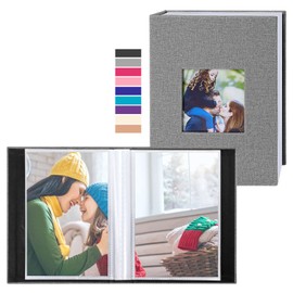 Lanpn Photo Album 10 x 15 cm, 50 Pockets, 2 Packs, Small Mini Linen Slip-In Album for Portrait Photos, Pictures, Grey