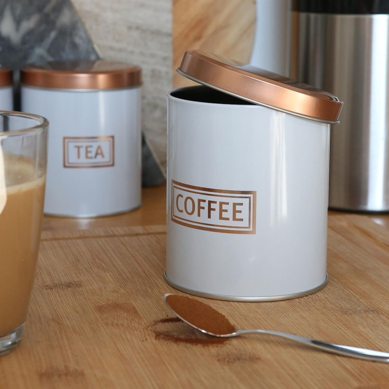 Harbour Housewares 3pc Round Metal Tea Coffee Sugar Canisters Set