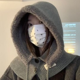 [International] Knit Balaclava Hood Hat - Neck Warmer, Earmuffs, Scarf Combo for Winter Warmth LF3319 (Free Size) Plush Rafa Hat - Khaki 4ea