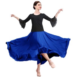 ZYACTU Women's Ballroom Dance Skirt Swing High Waist Long Skirt Modern Waltz Flamenco Dance Costumes, 05-royal Blue, One Size