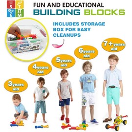 Eocolz Stem Building Toys for Boys Girls Kids,125 Pieces Building Blocks Educational Learning Toys with Large Storage Box,Ideal Christmas Birthday Gifts