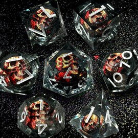 HAOMEJA Skull D&D Monster Resin Dice Set DND Skeleton 7 PCS Sharp Edges Dice with Gift Dragon Eye Bag Apply to Dungeons and Dragons Role Playing Game Gift (Skull C & Black)