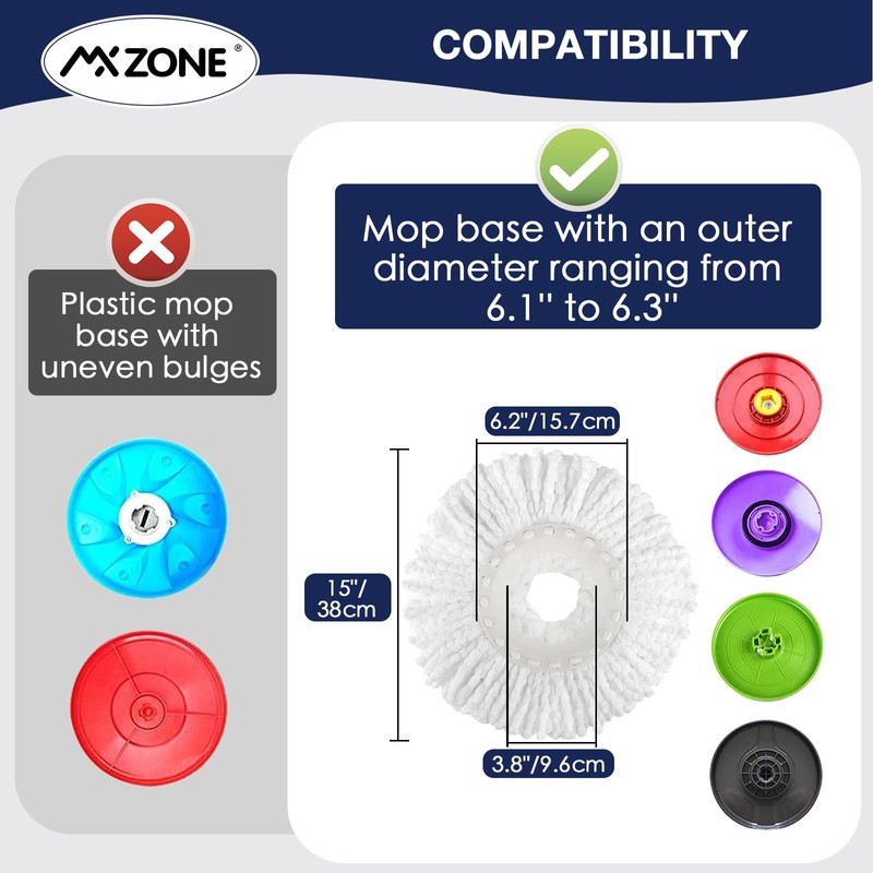 Mop Head for 360° Rotating Round Magic Mop, 4 Pack