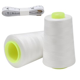 FOGAWA 5000 Yards Sewing Thread 2 Spools Overlocking Sewing Machine Polyester Thread Overlocker Thread 40S/2 White Sewing Thread Cones with Measuring Tape for Hand and Machine Sewing Crafts