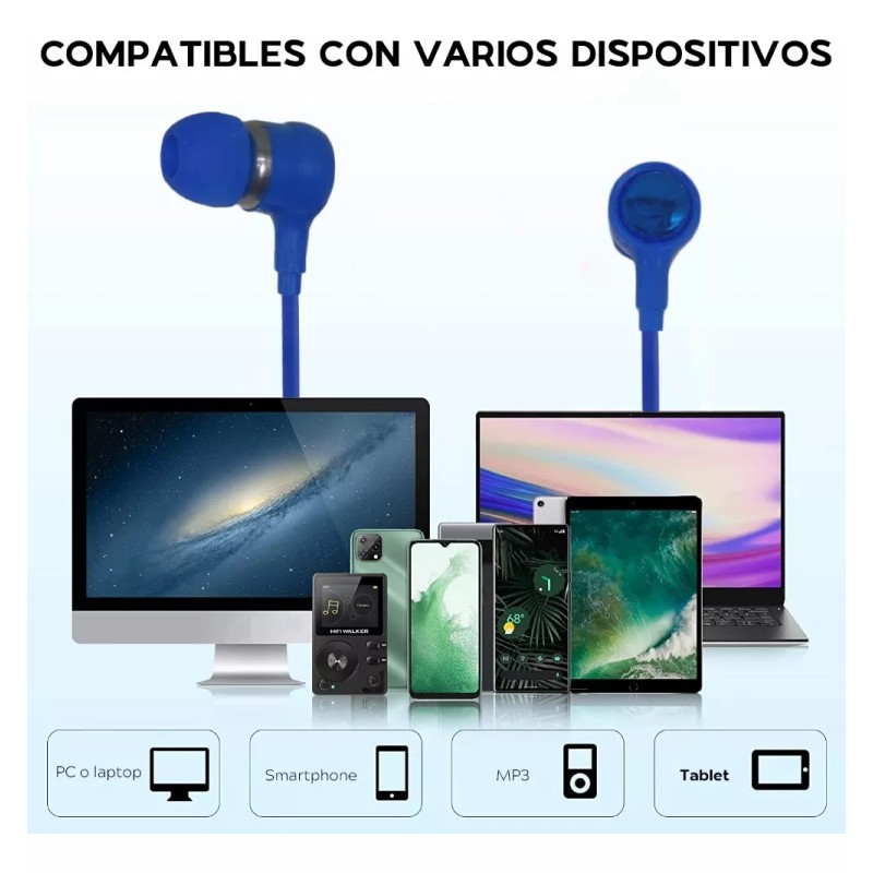 Maíz 3pz Audifonos Alambricos In-ear Jack 3.5mm Manos Libres Pc