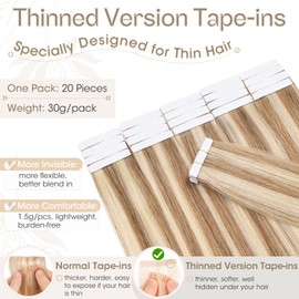 Elailite Tape Extensions - Invisible Tape Extensions Real Hair - Remy Real Human Hair - 20 Pieces 20 g Tape in Extensions - Straight - #12P613 Golden Brown & Bleached Blonde - 35 cm