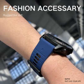 OUTVI quick fit 22mm watch band for garmin fenix 5 6 7 pro Sapphire Solar Forerunner 965 955 935 745 epix Pro Gen 2 47mm only soft silicone 22 watch bands replacement for men women BLUE BLACK