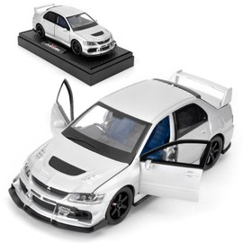 BGHSCA Compatible with 1:32 Mitsubishi Lancer Evolution Model Car, Pull Back Diecast Collectible Toy Car with Sounds and Lights for Children, Boys, Girls and Adults, Gift Silver