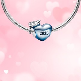 BIZK 925 Sterling Silver Charm Fits Bracelets and Necklaces Charms for Women Fashion Jewelry for Women, Lover, Mother and Friend (2025 Blue Graduation Heart)