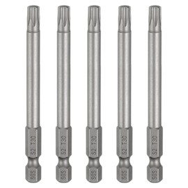 sourcing map 5pcs T30 Torx Head Screwdriver Bit 1/4" Hex Shank 3.15" (80mm) Long Magnetic No Hole Tip Tamper Proof 6 Point Star Screw Driver Drill Bits S2 Steel Industrial Power Screwdrivers