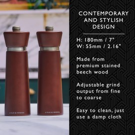 Cole & Mason Cole & Mason Millbank Salt Mill, 7" - Pepper Grinder with Ultra-Sharp Grinding Mechanism - Flavor-Enhancing Pepper Shaker - Refillable Mill with Adjustable Grinding - Chestnut, Pepper Mill