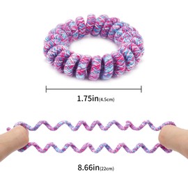 Spiral Hair Ties (Colourful Cloth, 6 Pcs) - Coil Ponytail Holders for Thick and All Hair Types, No Crease Phone Cord Design