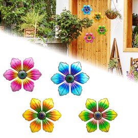 PEALOVCOM Metal Flowers Wall Stickers, 4 Pieces 3D Flower Shape Wall Art Metal Daisy Decorations for Outdoor, Garden, Living Room, Bedroom - 18 x 18 cm