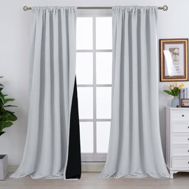 BGment Light Grey 100% Blackout Curtains 108 Inches Long with Black Liner, Rod Pocket and Back Tab Double Layer Full Room Darkening Thermal Window Curtains for Bedroom, 2 Panels, Each 52 x 108 Inch