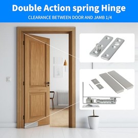 Bisagra de resorte de doble acción, bisagra de puerta giratoria de acero inoxidable plateado con eje telescópico ajustable para puerta de madera del hogar