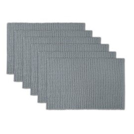 AVKA Studio 100% Cotton Ribbed Placemats - Set of 6-13 x 19 Inches - Grey - Everyday Cloth Table Mats - Thick Construction, Washable & Reusable Cloth Place Mats