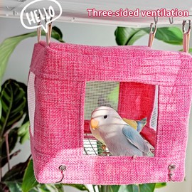 La La Pet Breathable Bird Hut for Summer Hanging Cage Nest with Stainless Steel Mesh Bottom Cooling Hammock Tent for Parrots Macaws Parakeets Cockatoos Lovebirds Pink