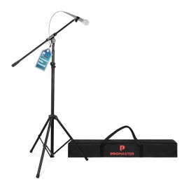 ProMaster Tripod Microphone Stand - Universal and Adjustable Professional Audio Telescopic Gooseneck, Boom Arm Tripod Microphone Stand with Universal ⅝” Adapter - Black