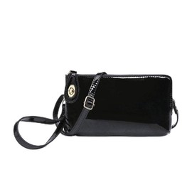 Jen & Co. Kendall - High Gloss Shine - Twist Lock - Vegan Leather Crossbody Wristlet Clutch, Black