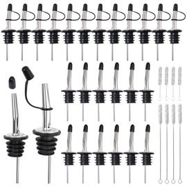 GOLD DEER 24個セット ポアラー ポアラー ステンレス テーパー注ぎ口 酒注ぎ口セット 2タイプ キャップ付き接続カバー付き キャップ付き ウイスキー 注ぐやつ オリーブオイル ウイスキー ワイン カクテル ボトル 業務用 紛失防止 ボトルの注ぎ口 適量 家庭用 バー用品 クリーニングブラシ付き