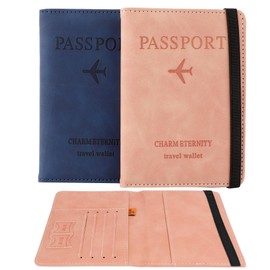 2 Pack Passport Holder for Travel, RFID Blocking Passport Cover Case, Passport Wallet, PU Leather Passport Book with Card Holder Travel Essentials Travel Must Haves Travel Accessories for Women Men