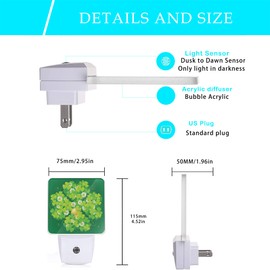 Oeaskly St Patrick's Day Night Light,Happy Green Clover Night Lights Plug into Wall with Dusk to Dawn Light Sensors 0.5W Led Night-Lights for Stairway/Hallway/Bedroom St Patrick's Day Décor