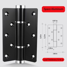3 Pack Self Closing Door Hinge,5.8 Inch Spring Loaded Hinges, Adjustable Door Closer with Silent Hydraulic Buffer System,Space Aluminum，Black