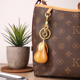 ZACAGO Pear Bag Charm for Women Keychain, Purse Accessory with Cute Fruit Design, Handbag Decoration and Key Chain Resin Gold Yellow Pear