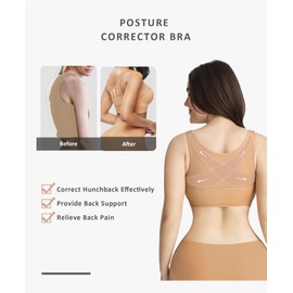FeelinGirl Womens' Front Closure Post-Surgery Posture Corrector Bra Shaper Tops with Breast Support Band Beige XXL
