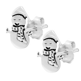 AeraVida Festive Happy Snowman .925 Sterling Silver Post Stud Earrings | Stud Earrings Sterling Silver | Snowman Earrings | Christmas Stud Earrings | Holiday Fine Earrings Jewelry