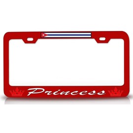 Custom Brother - Cuban Princess Flag Crown Metal Car SUV Truck License Plate Frame Red k11