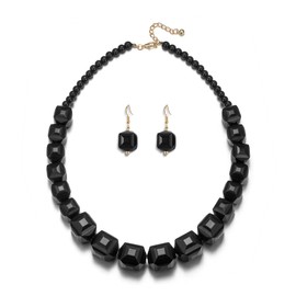 Flyonce Black Costume Jewelry Sets, Acrylic Beads Statement Necklace Earrings Set for Women Flapper